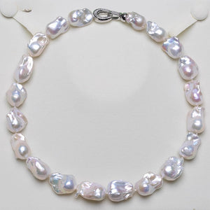 5A 9-15mm Small White Baroque Pearl Necklace, 40cm Natural Iridescent Freshwater Pearl Strand in Sterling Silver, Pearl Wholesale Bulk