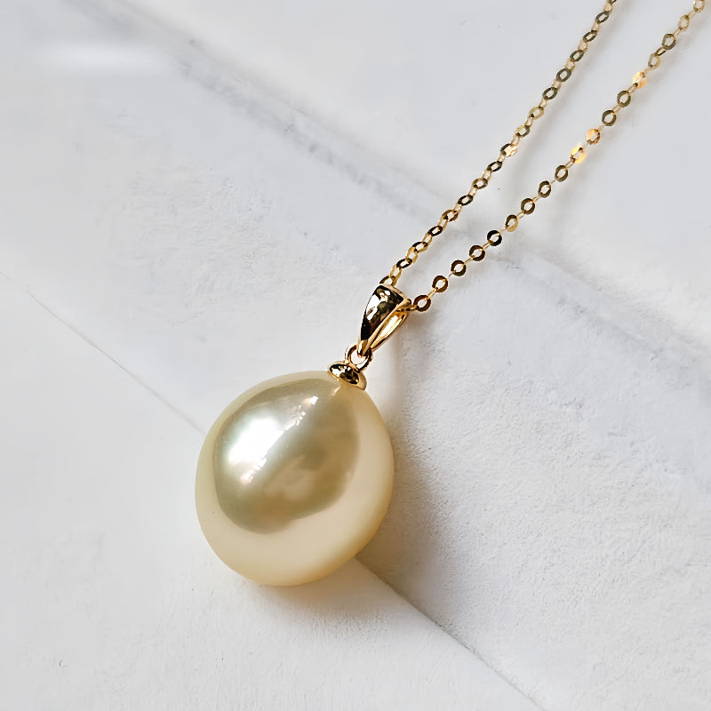 18K Gold 5A 11-14mm Rose Gold South Sea Pearl Pendant Necklace, Drop Shape High Luster Natural Sea Pearl, Luxury Jewelry, Pearl Wholesale