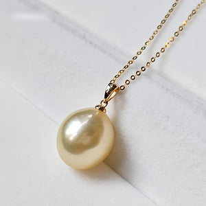 18K Gold 5A 11-14mm Rose Gold South Sea Pearl Pendant Necklace, Drop Shape High Luster Natural Sea Pearl, Luxury Jewelry, Pearl Wholesale