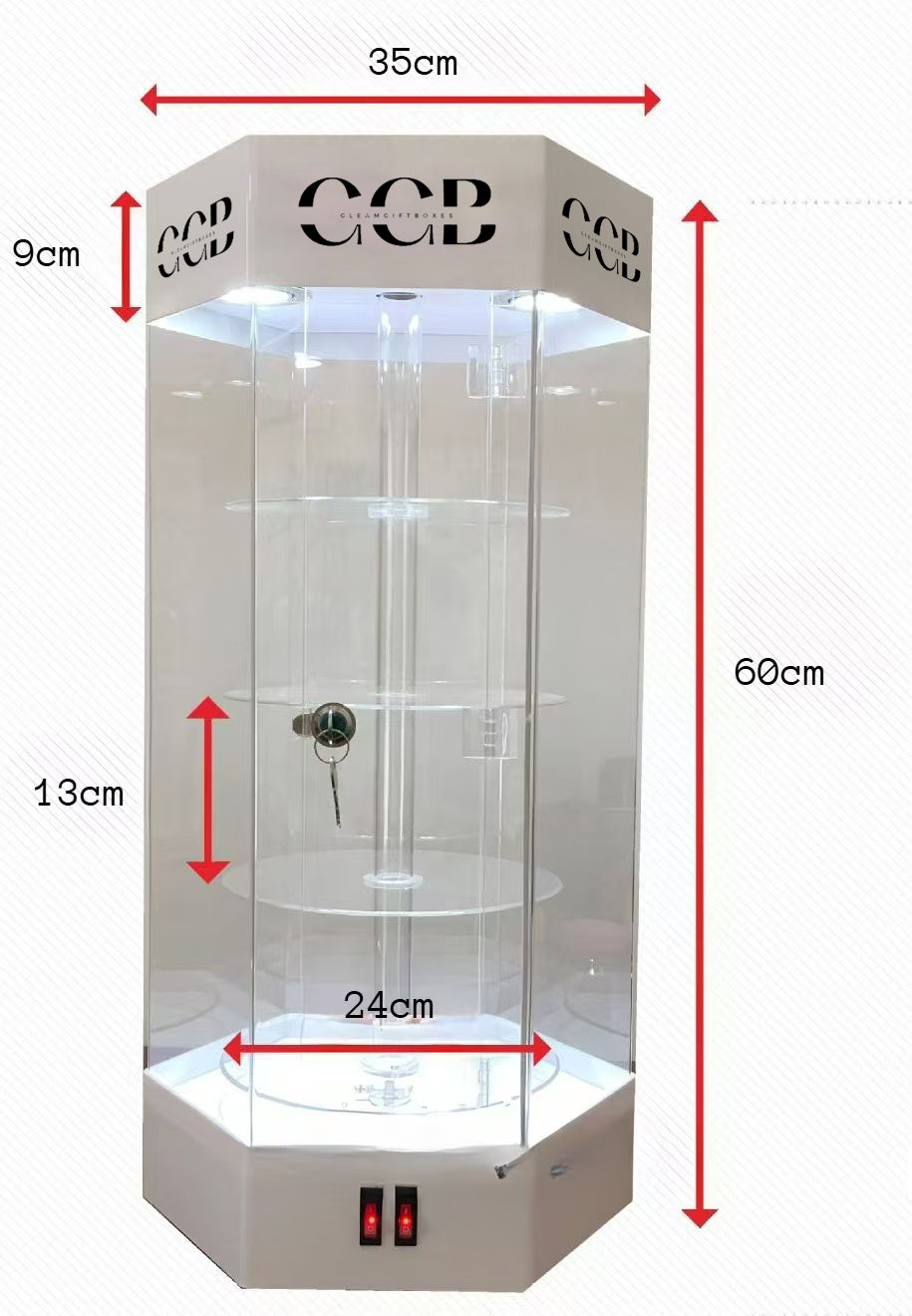 Rotating acrylic jewelry display cabinet, cosmetic and watch showcase stand