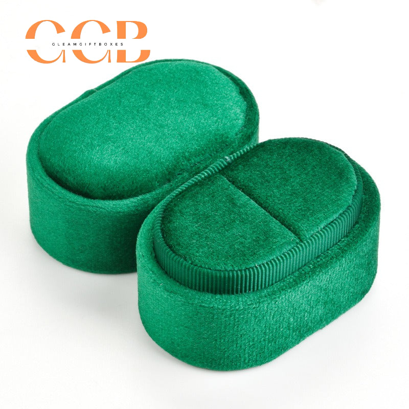 Velvet Oval Ring Box, Single, Double or Triple Slot Jewellery Box，Plush Lined Holder for Wedding & Engagement Rings, Proposal Photo Prop & Bridal Accessory