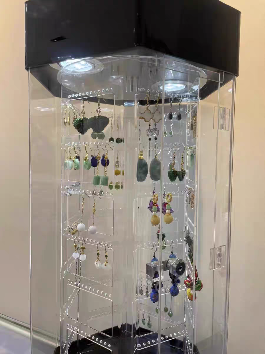 Rotating acrylic jewelry display cabinet, cosmetic and watch showcase stand