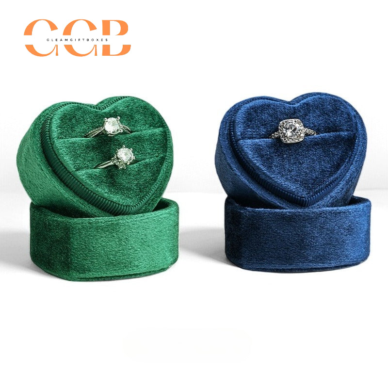 Heart-Shaped Velvet Ring Box, Single or Double Slot Jewellery Box for Engagement & Wedding Rings, Romantic Proposal & Bridal Accessory