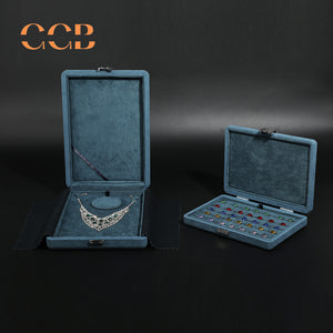 Rectangle blue microfiber chain snap box for loose diamond and gemstone storage