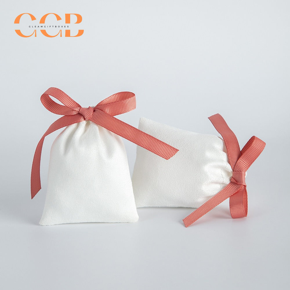 20pcs white jewelry pouch with pink bow, luxury drawstring gift bags for rings earrings necklaces, elegant jewelry packaging set