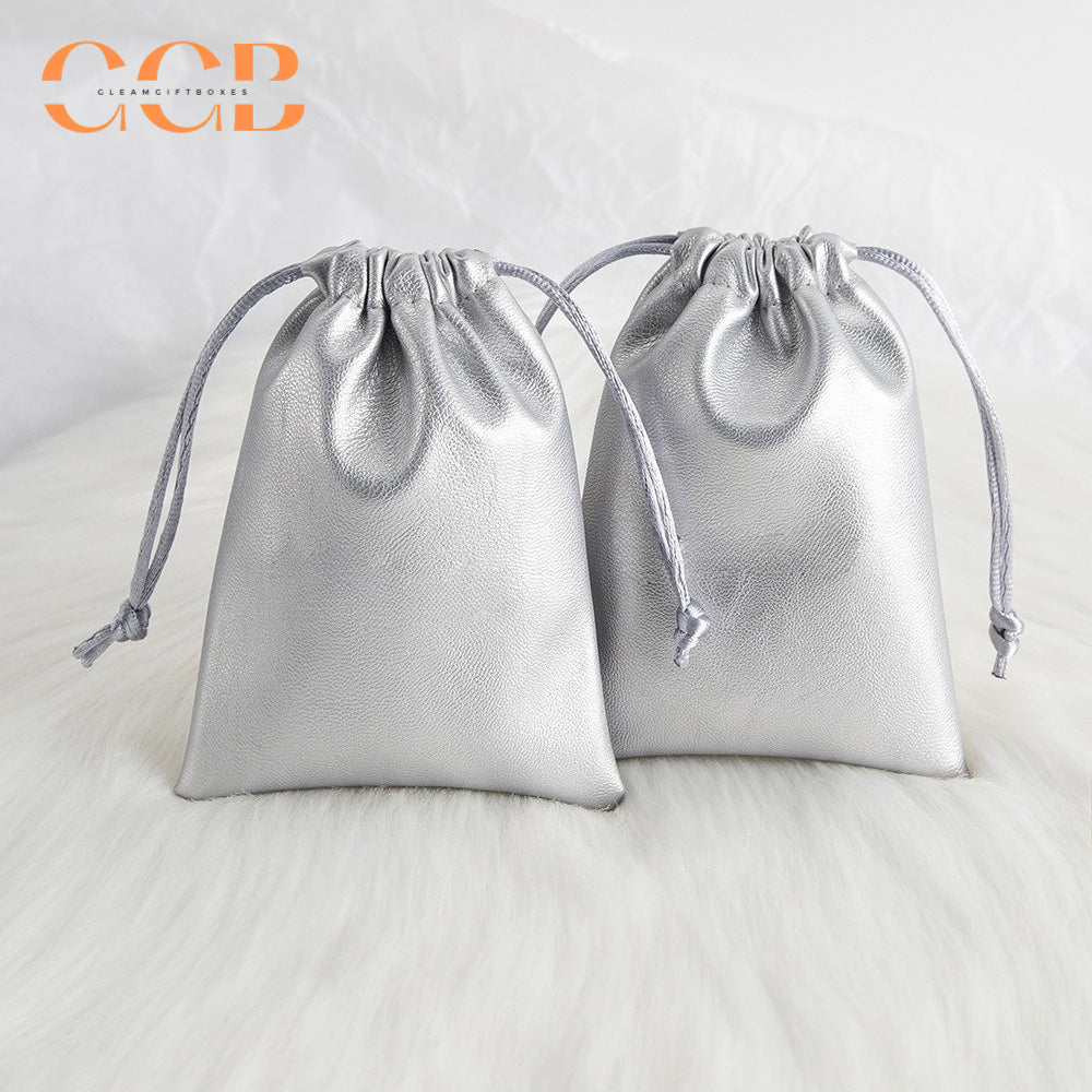 20pcs PU silver jewelry pouch set, metallic drawstring bags for rings earrings necklaces, luxury jewelry packaging gift pouches
