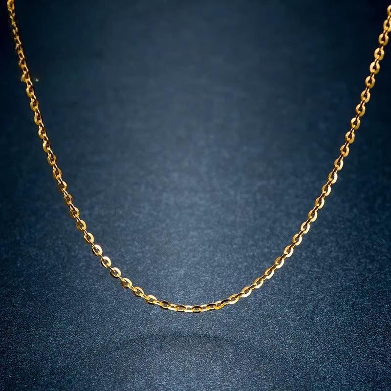 18K Gold O Chain Necklace AU750, Adjustable 40-50cm Flash O Link Collarbone Chain for Pendant
