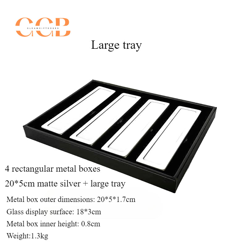Square Metal Gemstone Display Tray with Glass Top Storage Boxes
