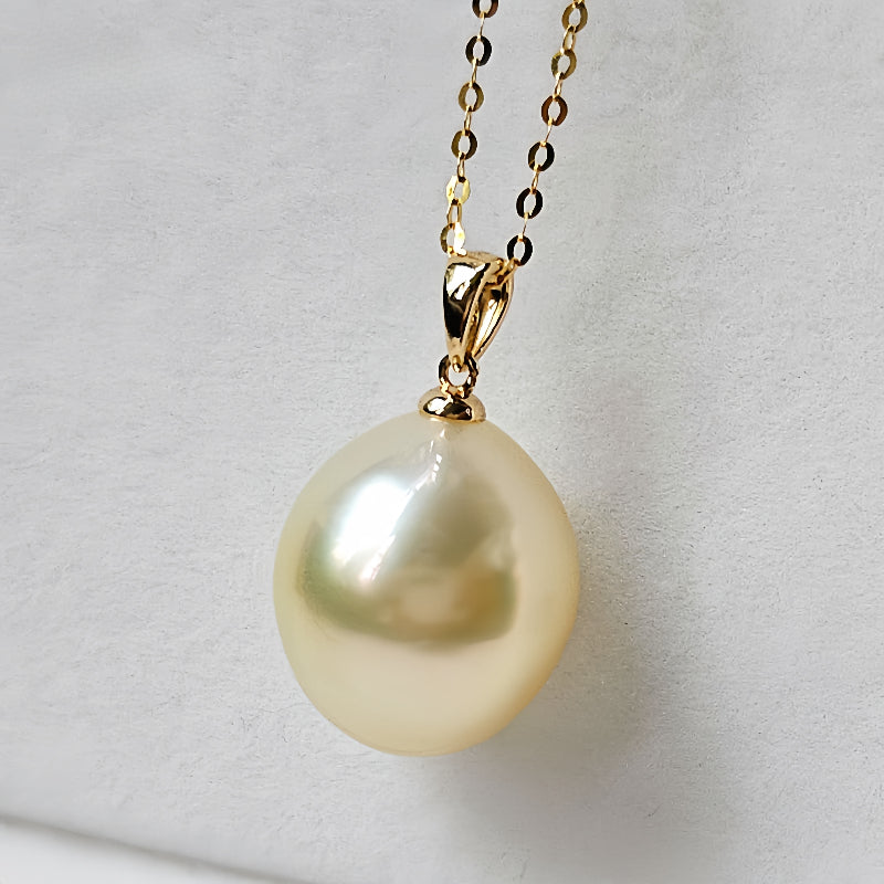 18K Gold 5A 11-14mm Rose Gold South Sea Pearl Pendant Necklace, Drop Shape High Luster Natural Sea Pearl, Luxury Jewelry, Pearl Wholesale