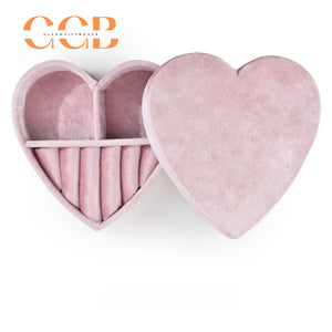Heart-Shaped Velvet Jewelry Box, Multi-Compartment Organizer for Rings & Earrings, Valentine's Day Gift, Bridal Shower Favor