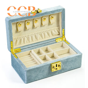 Velvet Jewelry Box with Lock, Multi-Compartment Organizer with Earring Hooks, Ring Slots & Necklace Pouch, Vanity & Travel Storage