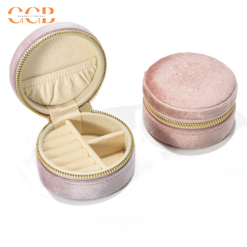 Round Velvet Travel Jewelry Case, Mini Zipper Organizer for Rings, Earrings & Necklaces, Bridesmaid Gift, Travel Accessory