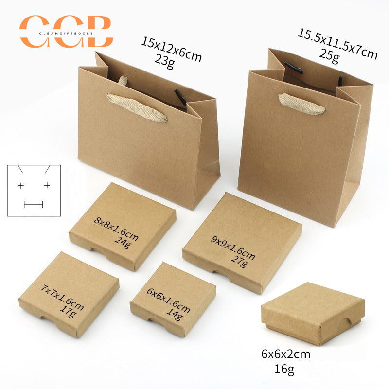 10pcs 1.6cm thin jewelry box set, kraft brown white marble black, luxury packaging for rings earrings bracelets, flat gift boxes