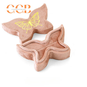 Butterfly Shaped Velvet Ring Box, Gold Foil Print Engagement Proposal Ring Holder, Unique Bridal Jewelry Box