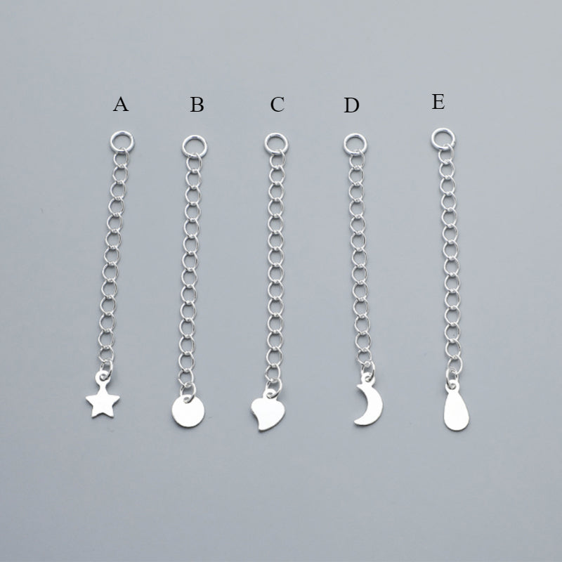 S925 Sterling Silver Heart Star Moon Tail Chain, Water Drop Extension Chain