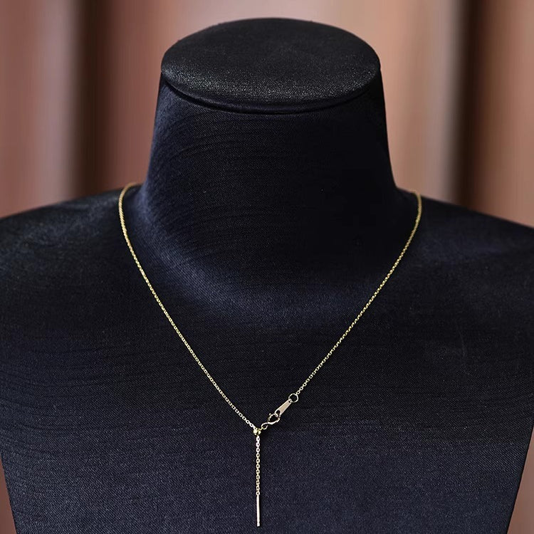 18K Gold Chain Necklace AU750, Adjustable Prime Cross Collarbone Chain Pin Style for Floating Pearl Pendant