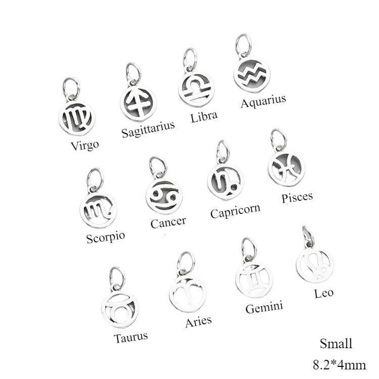 S925 Sterling Silver Twelve Constellation Pendant, DIY Beaded Rope Bracelet Necklace Accessories, 8.2mm & 9.2mm