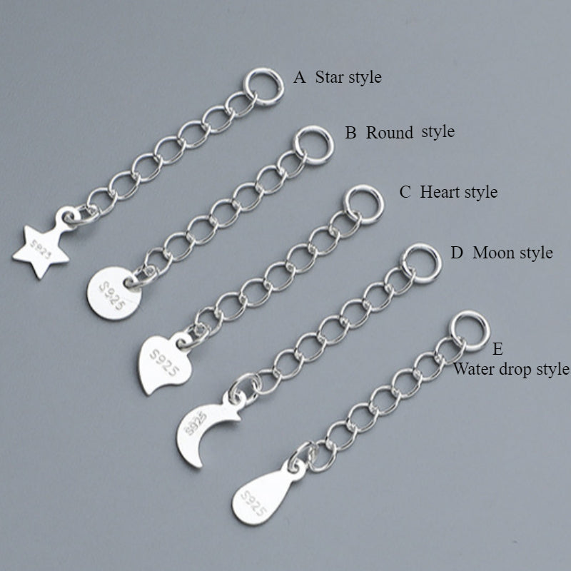 S925 Sterling Silver Heart Star Moon Tail Chain, Water Drop Extension Chain