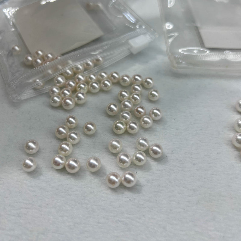 4A 4-11mm White Akoya Pearl, Natural Saltwater Round Loose Pearl with Strong Luster Slight Blemish, Undrilled Half Drilled 1mm or Fully Drilled 0.7mm