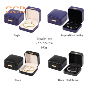 Black Luxury PU Jewelry Box for Ring Necklace Wedding Bands Proposal Engagement Diamond Stud Earrings Gift Packaging Case