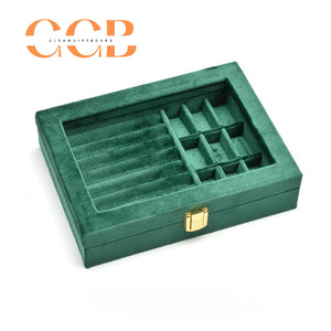 Lockable Clear-Lid Velvet Ring Display Box, Lockable Jewelry Organizer for Rings, Earrings & Studs, Vanity & Retail Display