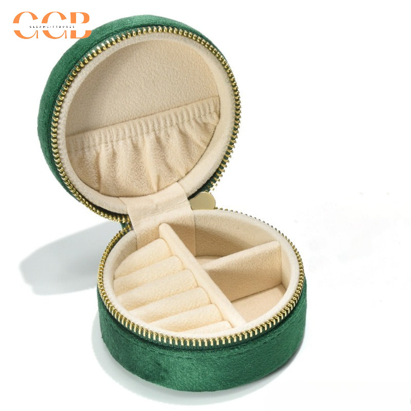 Round Velvet Travel Jewelry Case, Mini Zipper Organizer for Rings, Earrings & Necklaces, Bridesmaid Gift, Travel Accessory