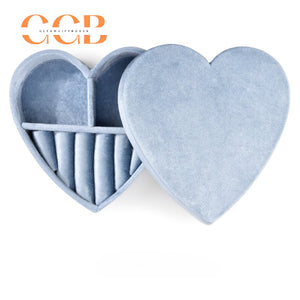Heart-Shaped Velvet Jewelry Box, Multi-Compartment Organizer for Rings & Earrings, Valentine's Day Gift, Bridal Shower Favor