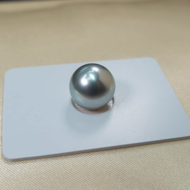 5A 9–14mm Matched Round Tahitian Pearl Pair, Platinum Grey Beads