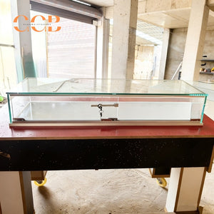 Lockable Glass Jewelry Display Case with Sliding Doors | Countertop Display Cabinet for Pearl, Necklace & Gemstone Display
