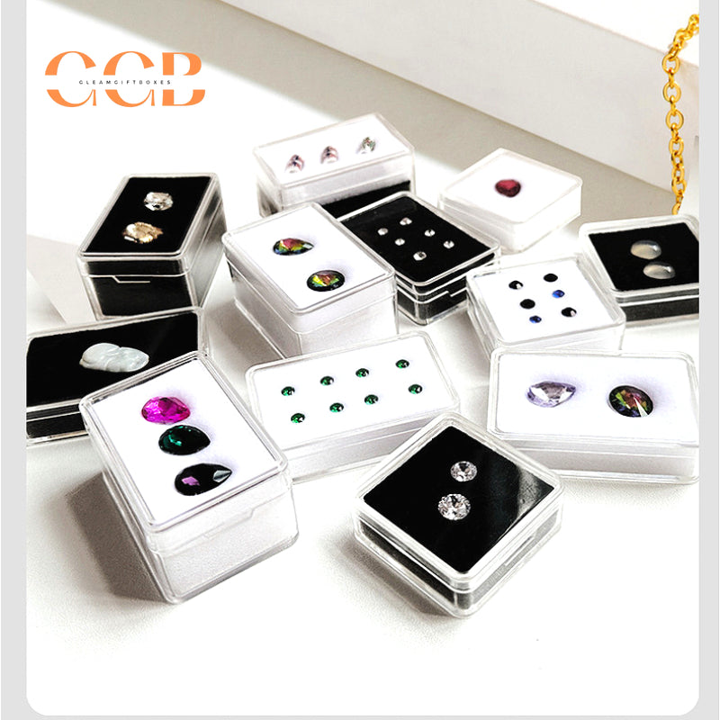 Rectangular plastic clear gemstone display storage box tray
