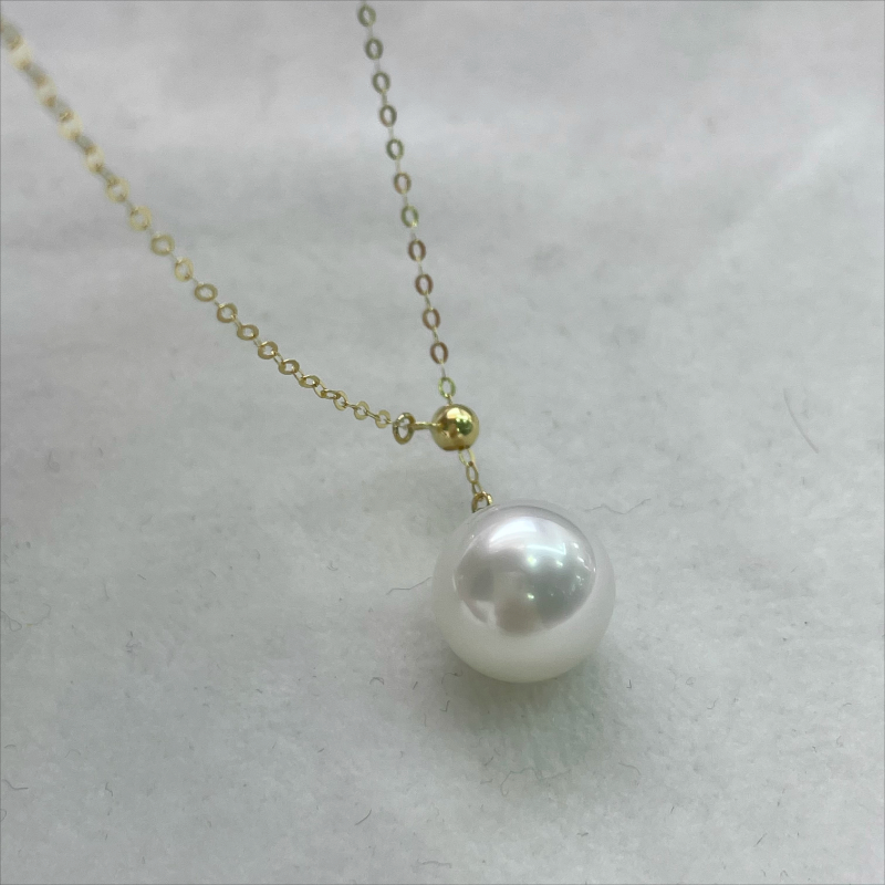 4A 10–11mm Australian White South Sea Pearl Pendant Necklace, Near Round High Luster Cold White Flawless Pearl, 18K Gold Adjustable Y Chain