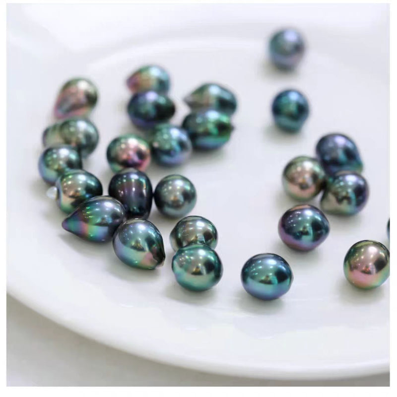 3A 9–12mm Peacock Green Tahitian Pearl Drop Oval Bead, Natural Sea Pearl with Ridges, Loose Undrilled for Pendant Ring Earring Custom
