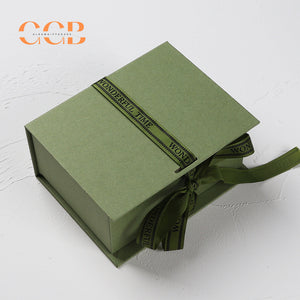 10pcs Luxury Olive Green Ribbon Gift Box | Custom Logo Flip-Lid Jewelry Packaging for Necklace, Ring & Bracelet