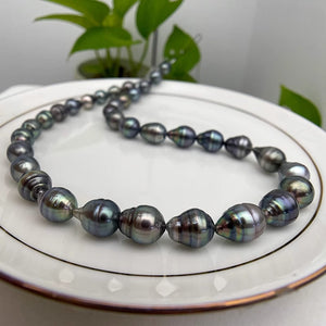 3A 8-11mm Tahitian Baroque Pearl Strand 40cm, Natural Black Saltwater Pearls with Peacock Overtones, Good Luster for Jewelry Making