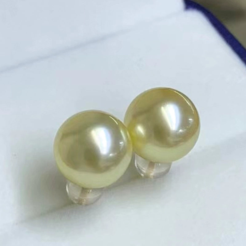 4A 8–14mm Light Golden South Sea Pearl Stud Earrings in 18K Gold
