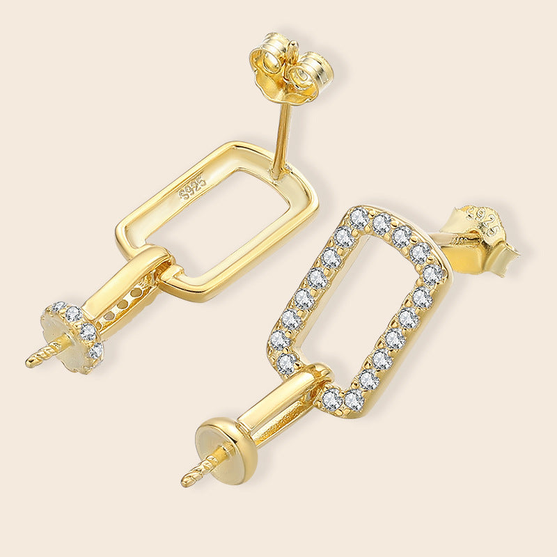 Dainty geometric pearl earring setting