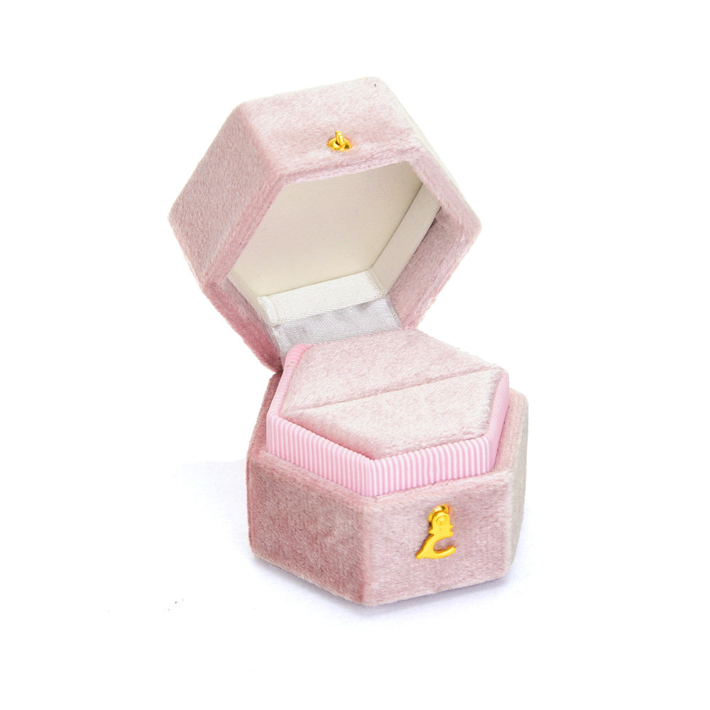 Hexagon Velvet Ring Box Green Wedding Proposal Ring Box