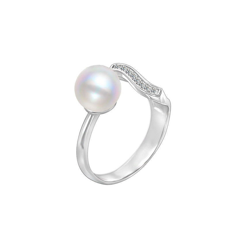 Simple water wave pearl ring setting