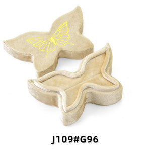 Butterfly Shaped Velvet Ring Box, Gold Foil Print Engagement Proposal Ring Holder, Unique Bridal Jewelry Box