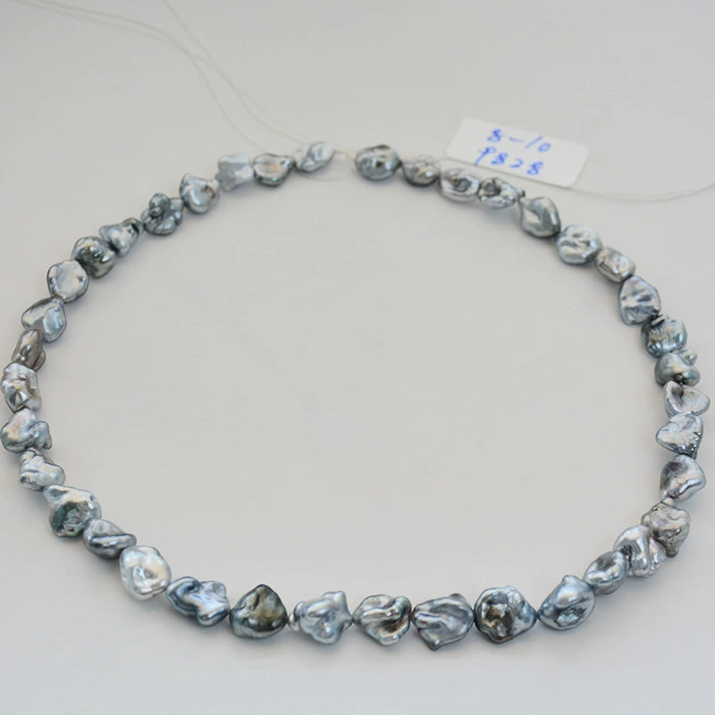 Tahitian Keshi Pearl Strand 8–11mm, Platinum Grey Baroque Pearls
