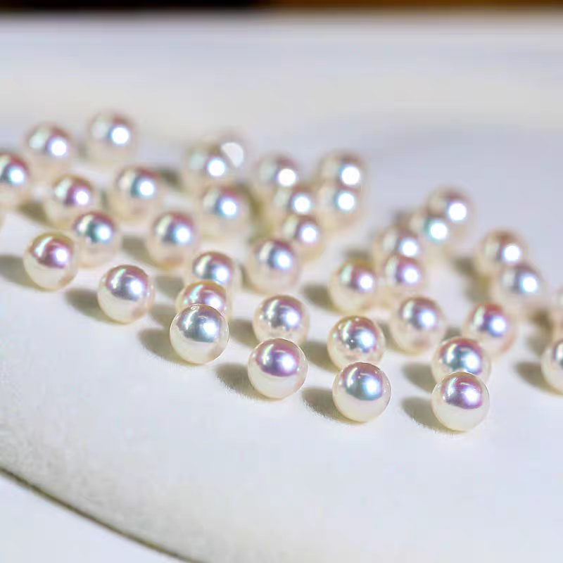 5A 4-10mm White Pink Overtone Akoya Pearl, Natural Round Saltwater Pearl High Luster Loose Pearl