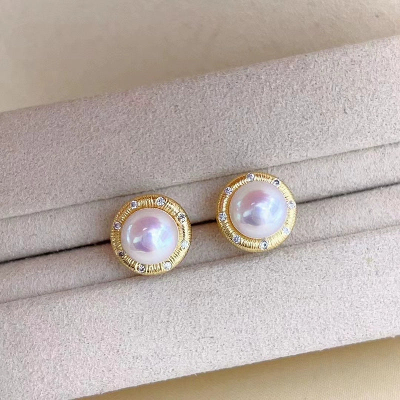 Gold Earring Setting for 6-7mm Half-Drilled Pearls