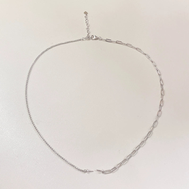 S925 Sterling Silver or Gold Necklace Setting for 8–16mm Half-Drilled Pearls, Paperclip Chain DIY Mount for Custom Pearl Jewelry