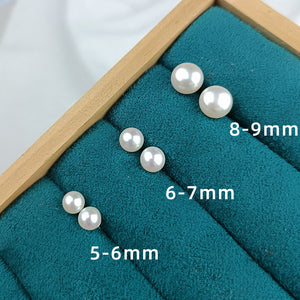 5A 18K Gold Earring Studs, Round White Freshwater Pearls 5–11mm, High Luster 5A Quality Natural Pearl Stud Earrings, Elegant Fine Jewelry