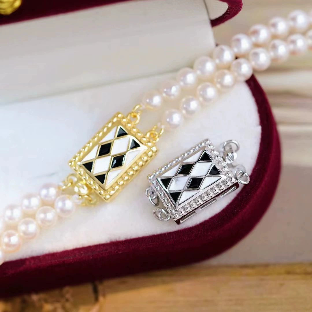 S925 Sterling Silver Diamond Pattern Double Row Clasp