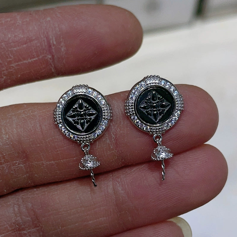 S925 Sterling Silver Gold Coin Earring Setting