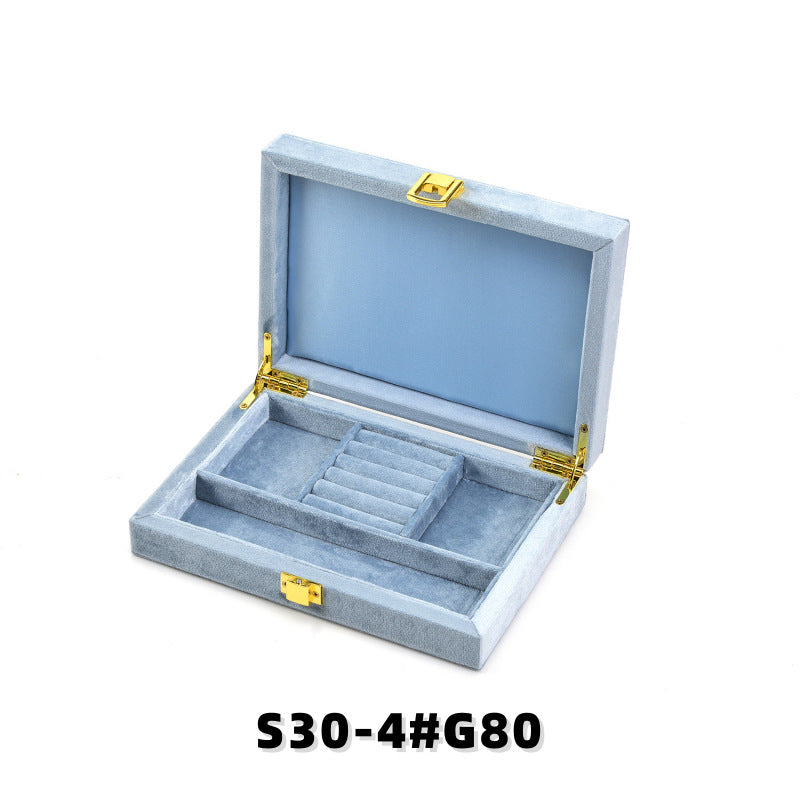 Velvet Jewelry Box with Gold Clasp, Multi-Compartment Organizer for Rings, Earrings & Necklaces, Vanity & Drawer Storage