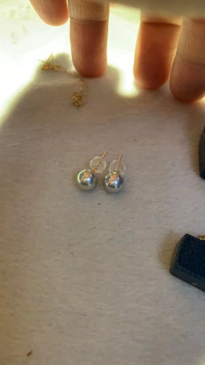 4A 5-9mm Blue Rose Akoya Pearl Earrings, Natural Round Saltwater Pearls with 18K Gold Stud Setting High Luster Slight Blemish Jewelry