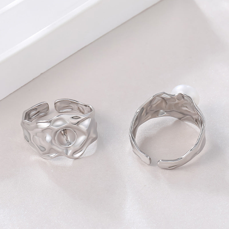 Irregular lava texture geometry pearl ring setting