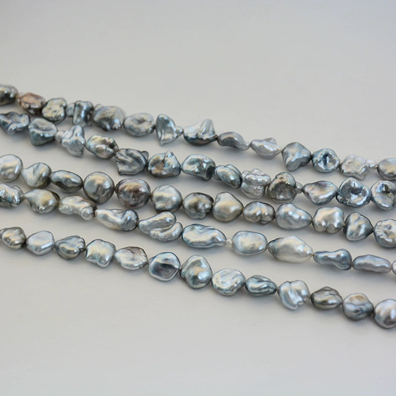Tahitian Keshi Pearl Strand 8–11mm, Platinum Grey Baroque Pearls